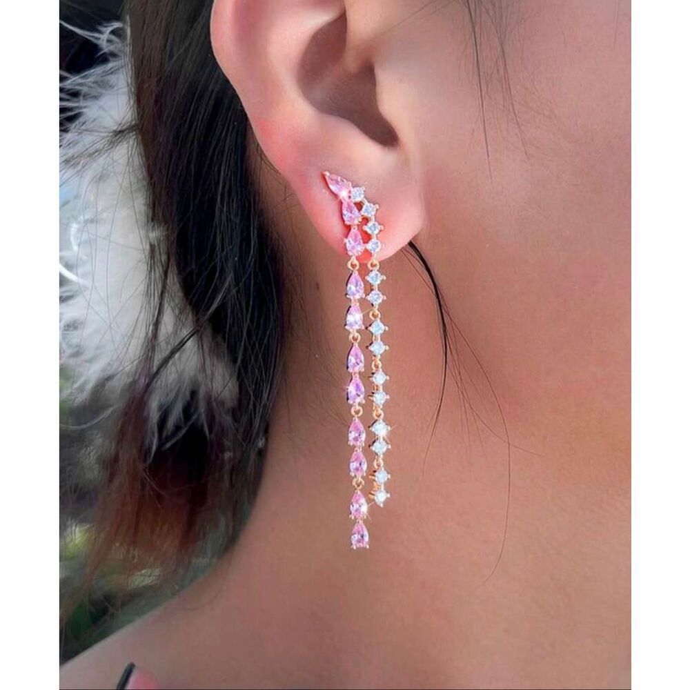 Pink CZ Dangle Earrings